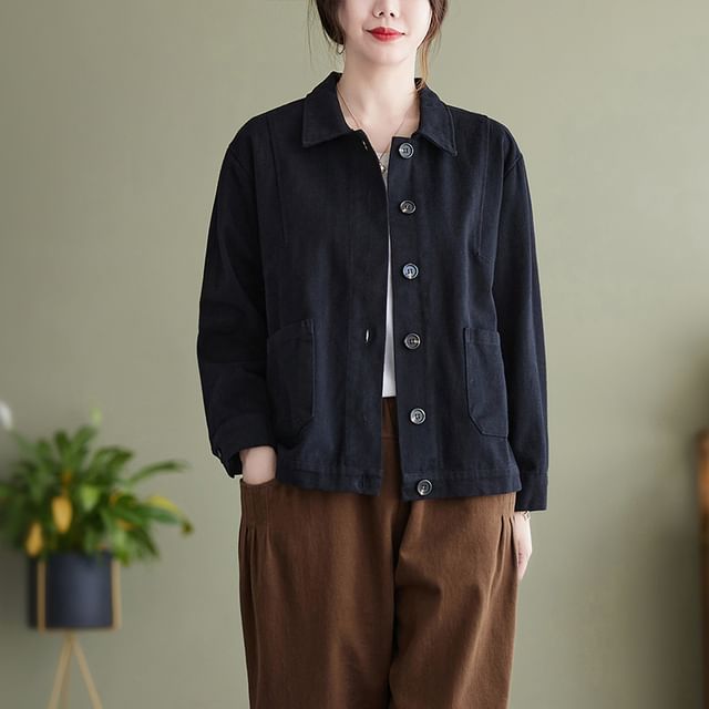 Supernova-Collared Plain Panel Button Jacket