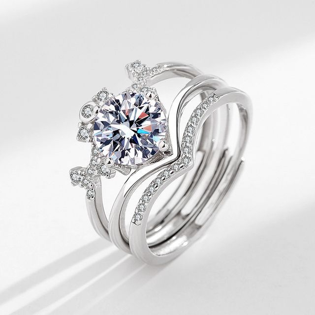 A-ROCH-Rhinestone Layered Sterling Silver Open Ring