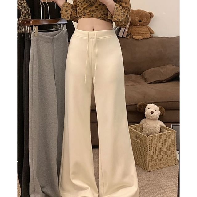 Gilmort-Drawstring Waist Plain Flared Pants