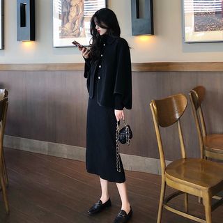 long sleeve midi knit dress