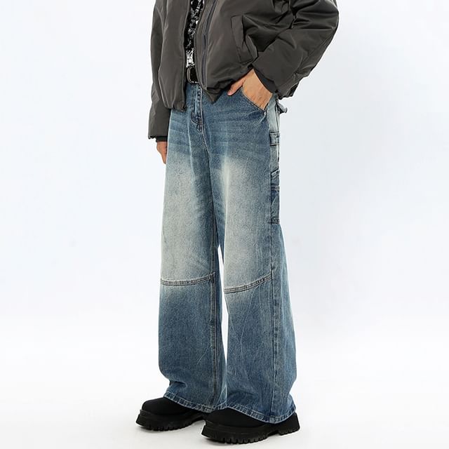 Adothuiastic-Mid Rise Washed Loose Fit Cargo Jeans