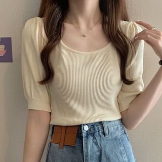 Sisyphi-Short-Sleeve Plain Knit Top