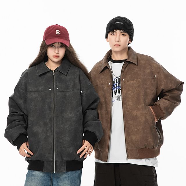 Bay Go Mall-Washed Oversized Zip Jacket