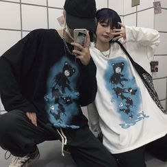 Malnia Home - Couple Matching Long Sleeve Bear Print T-Shirt Malnia Home - Couple Matching Long Sleeve Bear Print T-Shirt