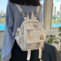 Anna Momo - Front Pocket Buckled Nylon Backpack