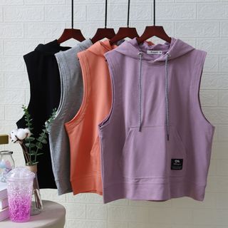 purple sleeveless hoodie