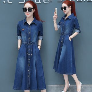 denim midi shirt dress