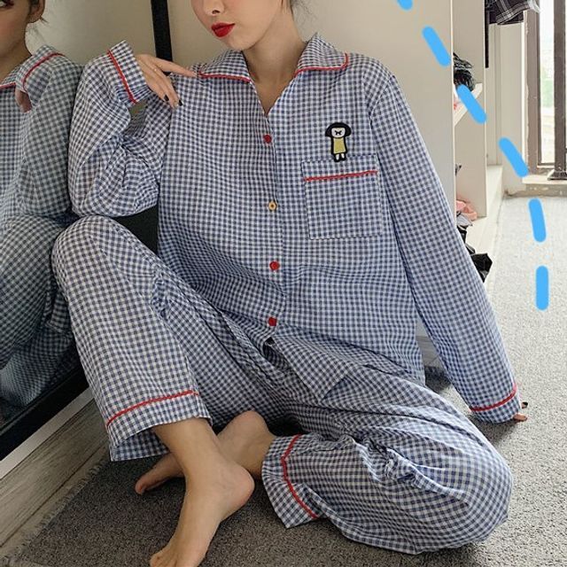 Gecko LongSleeve Plaid Pajama Set YesStyle