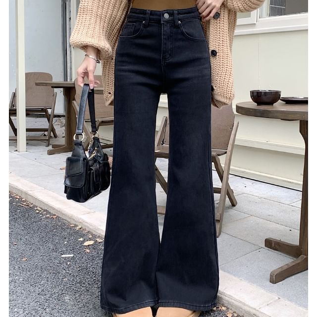 Trendycas-High Waist Washed Flared Jeans