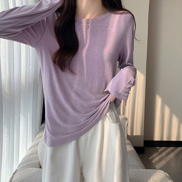 Dragan Pulse-Long-Sleeve Crew Neck Plain T-Shirt