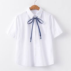 Candy House - 短袖領結帶襯衫 Candy House - 短袖領結帶襯衫