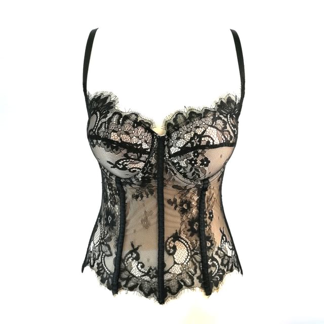 Doowex-Sweetheart Neck Lace Bustier Top