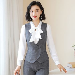 Princess Min Single Breasted Blazer Double Vest Fitted Skirt Dress Pants Long