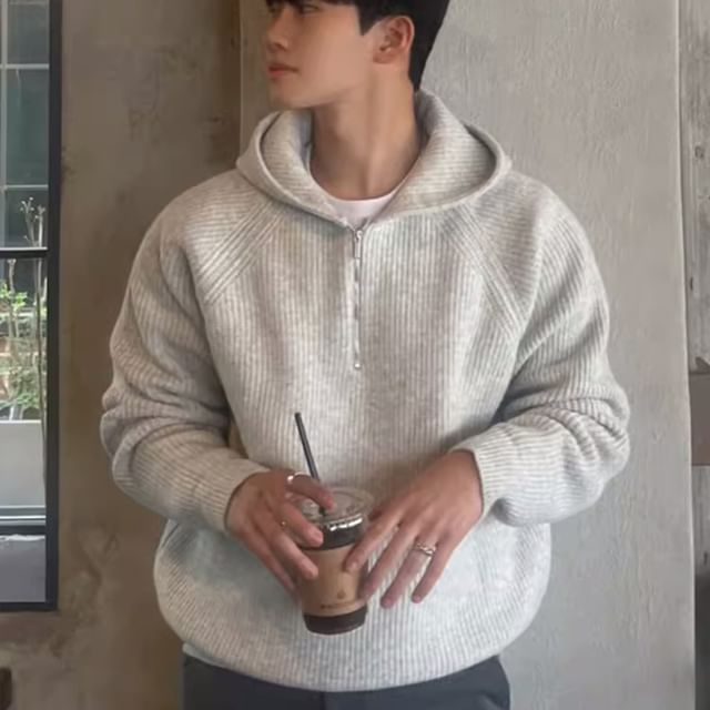 DragonRoad-Half Zip Plain Hoodie