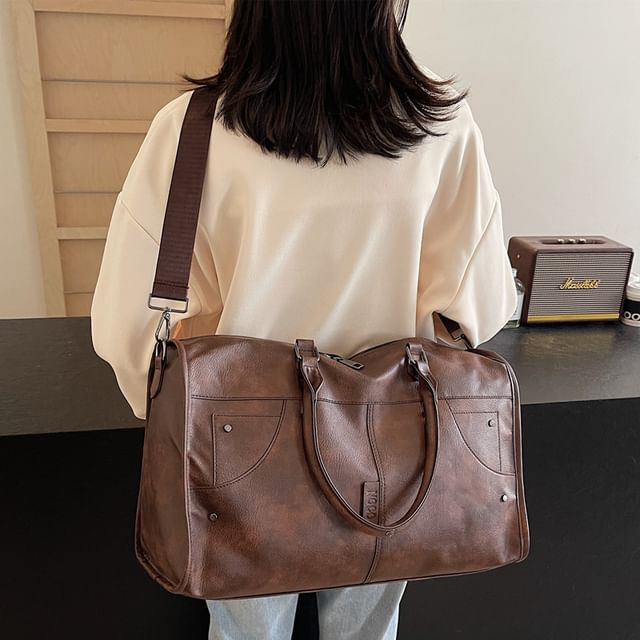 Melois-Plain Faux Leather Duffle Bag