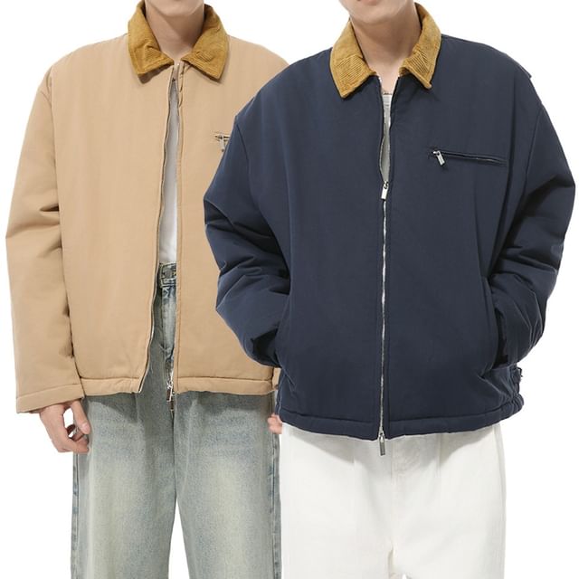 FAERIS-Contrast Collar Zip Jacket