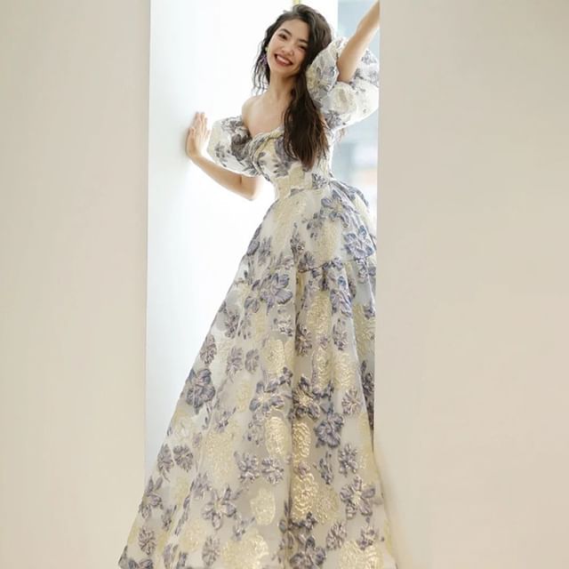 Sleeveless Off-Shoulder Floral A-Line Evening Gown main image 1