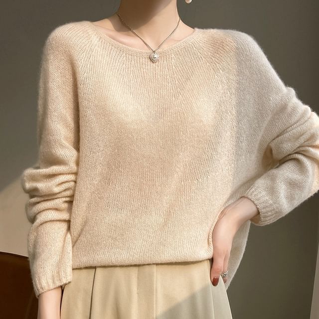 Doowex-Long-Sleeve Crewneck Sheer Knit Top