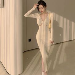 Sodoo - Long-Sleeve Midi Sheath Dress