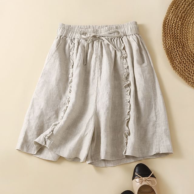 Supernova-High Waist Plain Ruffled Shorts