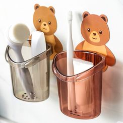 Maltjoy Home - Bear Print Toothbrush Adhesive Wall Organizer Maltjoy Home - Bear Print Toothbrush Adhesive Wall Organizer