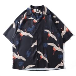 EOW - Crane Print Elbow-Sleeve/Long-Sleeve Shirt EOW - Crane Print Elbow-Sleeve/Long-Sleeve Shirt