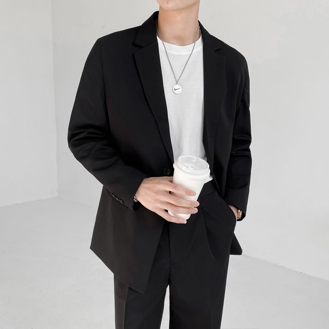 Orungeetun-Long-Sleeve Plain Single Breasted Blazer
