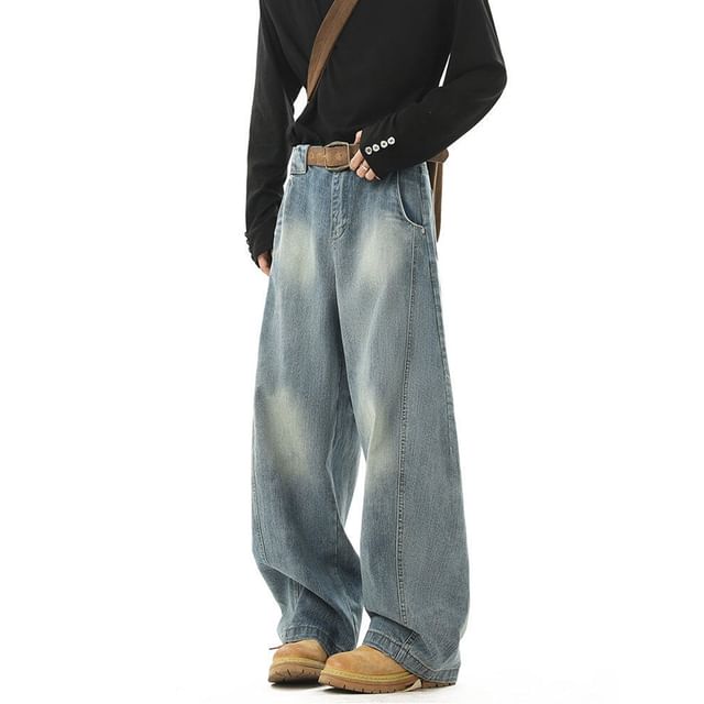Naideth-Mid Rise Washed Wide Leg Jeans