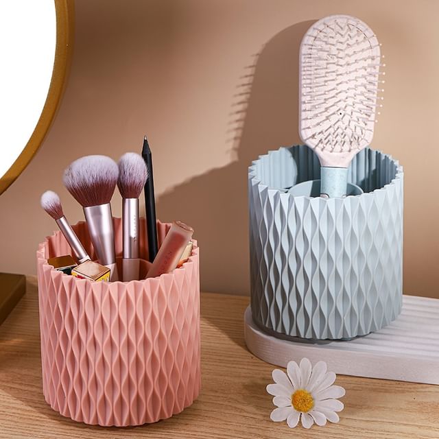 Yulu-Tenedor de Cepillo de MaquillajeOrganizador de Escritorio de Plástico Texturizado Giratorio