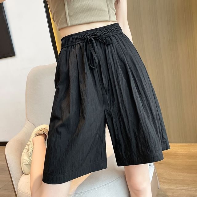 Leoom-High Waist Plain Wide Leg Shorts