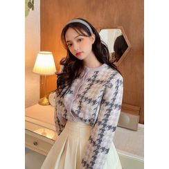 chuu - Crewneck Houndstooth Cardigan chuu - Crewneck Houndstooth Cardigan