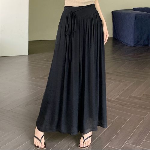 Yako - High-Rise Lace-Up A-Line Plain Wide-Leg Pants | YesStyle