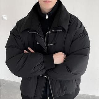 Orungeetun-Stand Collar Plain Puffer Jacket