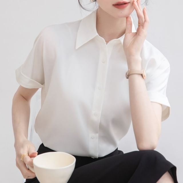 Dragan Pulse-Short-Sleeve Button-Up Plain Shirt