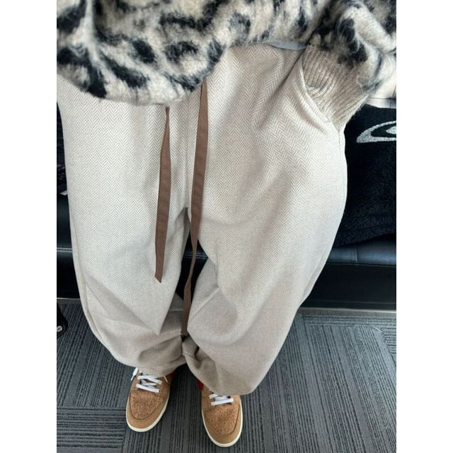 Kimeya-Drawstring Waist Plain Loose Fit Pants