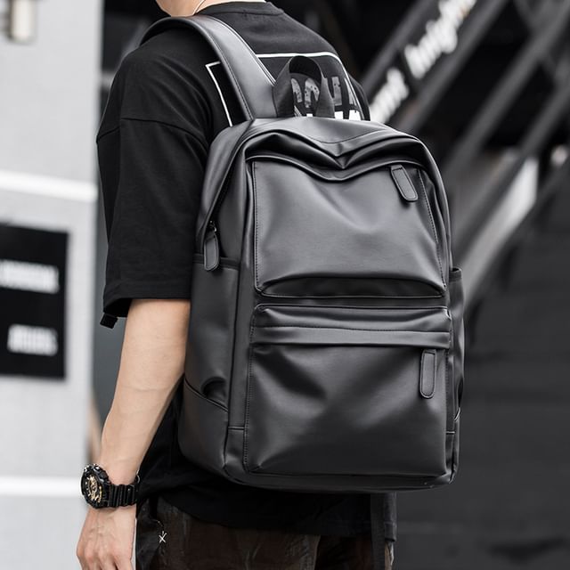 Moyyi-Faux Leather Multi-Pocket Backpack