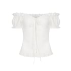 Short-Sleeve Off Shoulder Plain Ruffle Trim Blouse