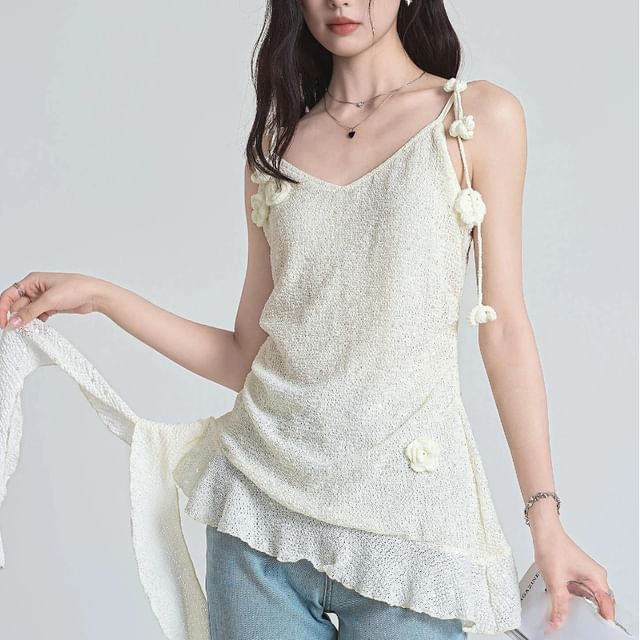 Dute-V-Neck Plain Ruffle Asymmetrical Cami Top