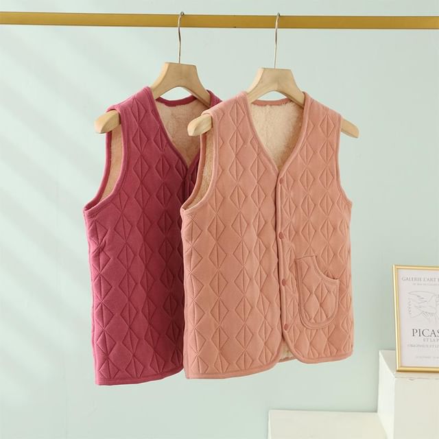 KUMI-V-Neck Reversible Button-Up Fleece Vest