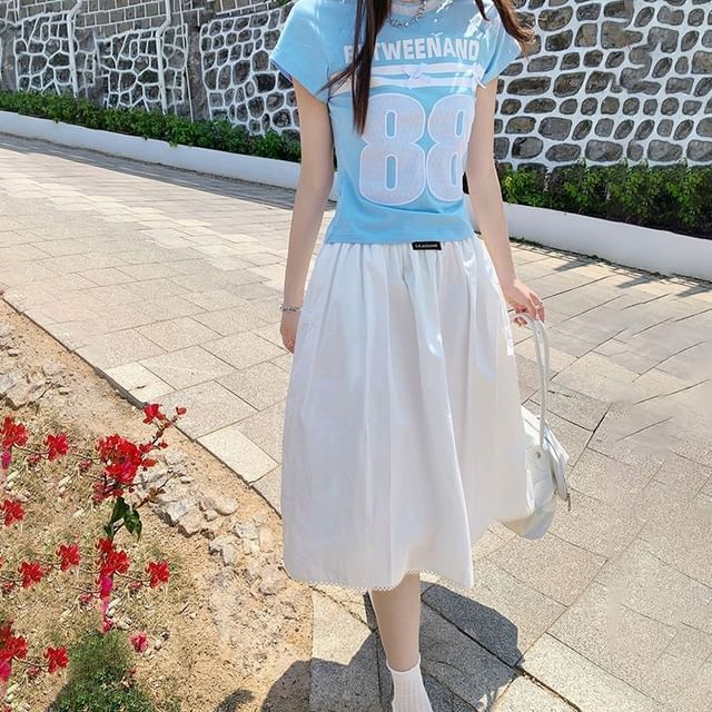Denimot-High Waist Plain Midi A-Line Skirt