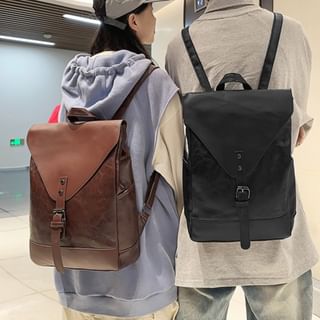 Hikuozy-Buckle Flap Faux Leather Backpack