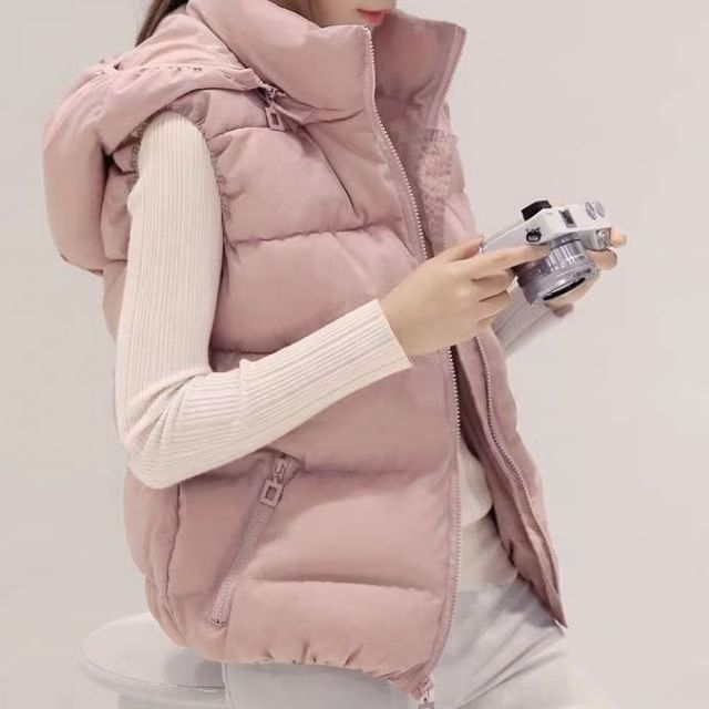 Acoustic Rain-Plain Hooded Padded Zip Vest