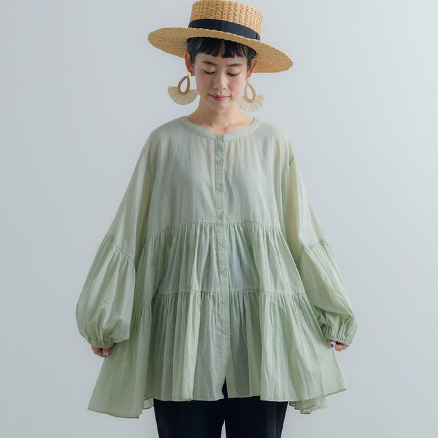 Round Neck Tiered Plain Bell Sleeve Sweaters Round Neck Tiered Plain Bell Sleeve Sweaters