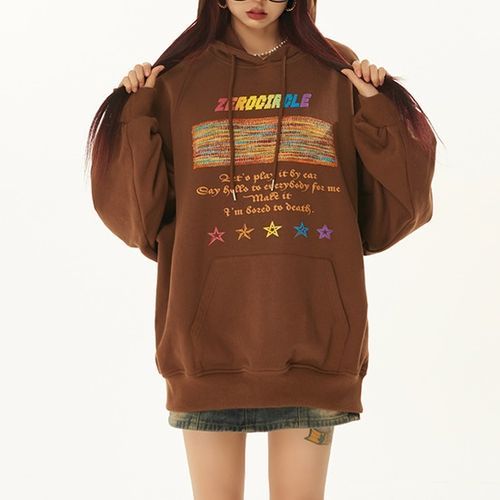 Vranola - Rainbow Lettering Star Print Loose-Fit Hoodie | YesStyle