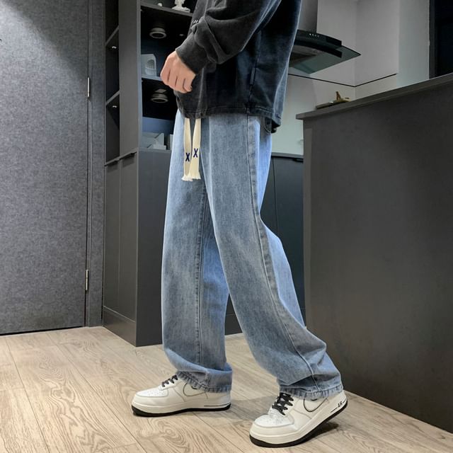 YERGO-High Waist Washed Straight Leg Jeans
