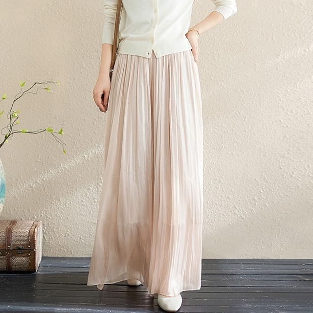Lewwe-Elastic Waist Plain Ruched Culottes