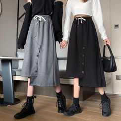 Luna Rouge - Asymmetrical Hem Midi Skirt Luna Rouge - Asymmetrical Hem Midi Skirt