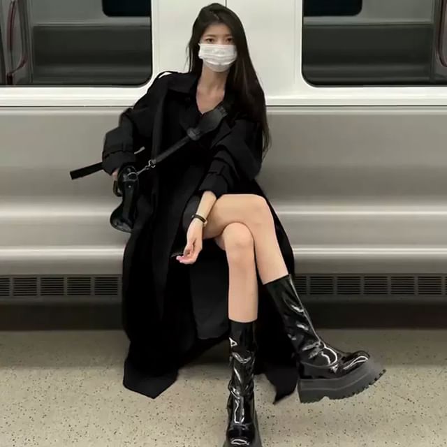 Yako-Plain Double-Breasted Trench Coat