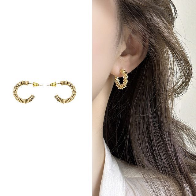PANGU-Textured Alloy Open Hoop Earring