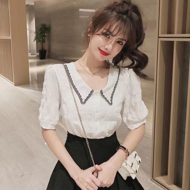 Everose-Short-Sleeve Lace Trim Shirt